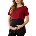 thumbnail image 3 of Hxshgdsn Womens Maternity Double Layer Nursing Top Short Sleeve Patchwork Round Neck for Breastfeeding（Wine/L）, 3 of 10