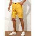 thumbnail image 2 of Unique Bargains Men's Plaid Shorts Straight Fit Comfort Flat Front Checked Shorts 32 Yellow, 2 of 6