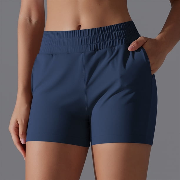 Puntoco Pantalones cortos de algodón para mujer, cintura elástica, verano, lisos, informales, con bolsillos, para salir
