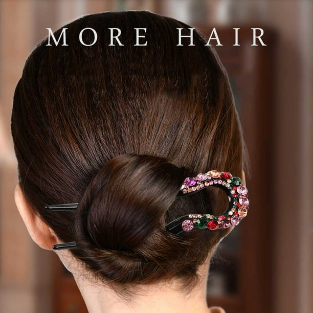 Horquilla de doble punta con forma de U para el pelo de mujer, con cristales y diamantes de imitación