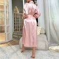 Aobny Soft Womens Nightgowns Pink Silk Solid Long Sleeve Long Open Belt ...