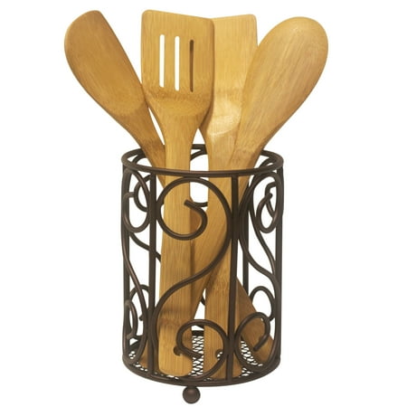 Bronze Utensil Holder - Heavyweight Rust Resistant Countertop Bronze Kitchen Cutlery & Utensil Holder