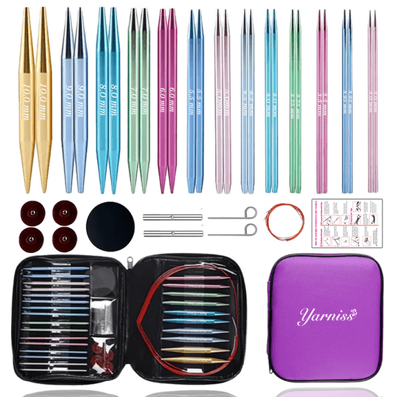 Yarniss 13 Pair Circular Knitting Needle Set 3.0~10.0mm, Interchangeable Aluminum Knitting Needles with Case