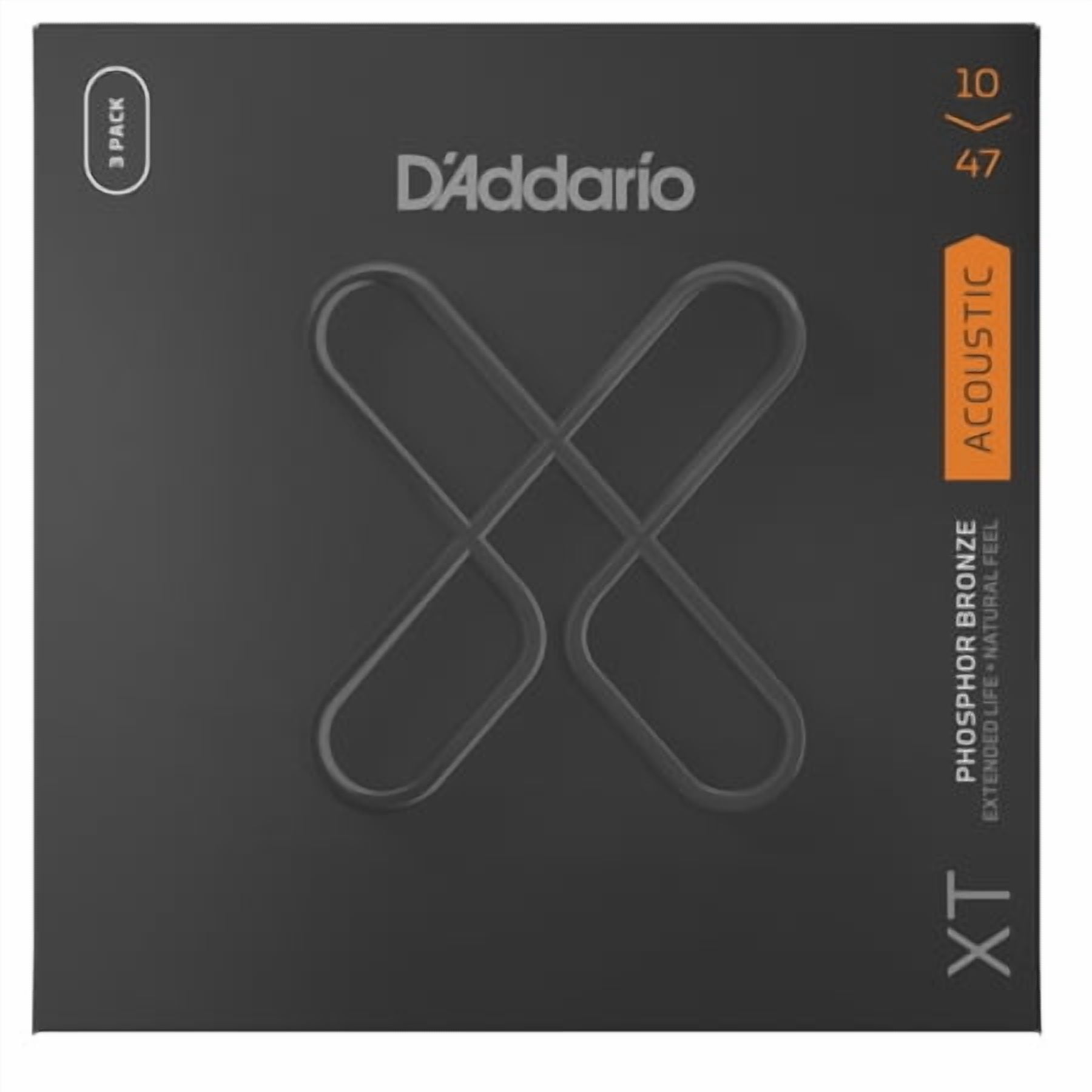 D'Addario XTAPB1047 XT Phosphor Bronze Acoustic Guitar String Set, Extra Light, 10-47 Gauge, 3-Pack