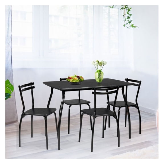 5 Piece Dining Table Set, Kitchen Table Set with 4 Chairs, Black Metal Frame Dining Room Set, Modern Kitchen Table and Chairs for Small Space, 42 inch