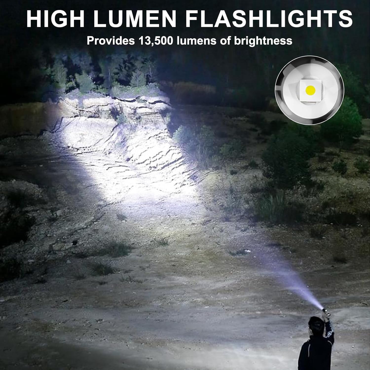 Flashlight, High Powered 13500 Lumens Super Bright Tactical Flashlight, USB Rechargeable Flashlight with COB Light, 11 Modes Zoomable Waterproof Flash Lights for Emergency, Outdoor, Home, Camping
