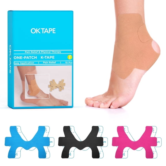 OK TAPE Precut Kinesiology Ankle Tape, 10 Pcs, Pain Relief, Prevent Ankle Sprain, Provide Support for Ankle Ligament, Elastic Athletic Tape, Breathable K Tape for Daily use - Beige