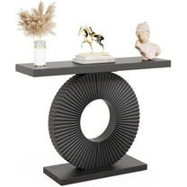 40" Modern Black Console Table with Sculptural Geometric Base - Slim Entryway, Sofa & Hallway Accent Table for Living Room
