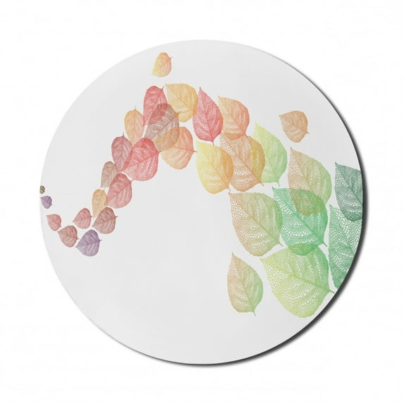 Leaves Mouse Pad for Computers, Gradient Colored Autumn Leaves Flying in the Wind Cold Formation of Seasons Art, Round Non-Slip Thick Rubber Modern Gaming Mousepad, 8" Round, Multicolor, by Ambesonne