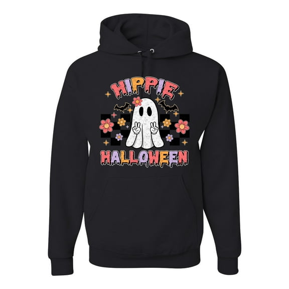 Wild Bobby Hippie Halloween Ghost Bats Stars Halloween Pink Orange Purple Halloween Halloween Unisex Hoodie Sweatshirt, Black, Small