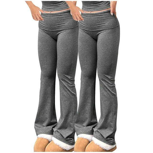 Posijego 2 Pack Flare Pants for Women High Waisted Stretchy Bootcut Leggings Solid Color Bell Bottom Sweatpants