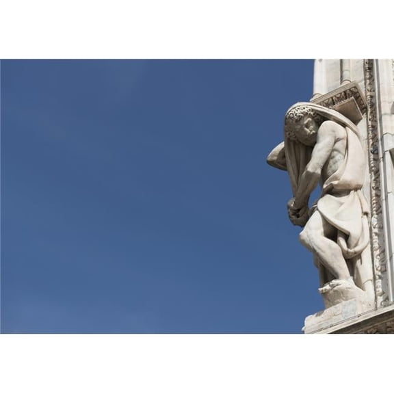 Carved Sculpture of Male Likeness on The Facade of Milan Cathedral Against A Blue Sky - Milan Lombardy Italy Poster Print - 36 x 24 in. - Large