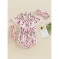 thumbnail image 4 of Wassery Baby Girls 2Pcs Easter Romper Outfits Sleeveless Bunny Floral Print Jumpsuit with Headband Set Summer Clothes 0-24M, 4 of 8