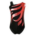 thumbnail image 2 of iixpin Kids Girls One Shoulder Athletic Dance Gymnastic Leotards Unitard Bodysuit Skating Outfit Dancewear Red 8, 2 of 6