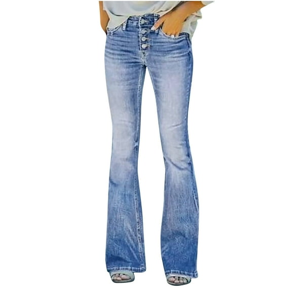 yoeyez Womens Modern Jeans High Waisted Straight Leg Pants High Rise Bootcut Jean Denim Print Seamless Full Leggings for All Seasons, Blue M