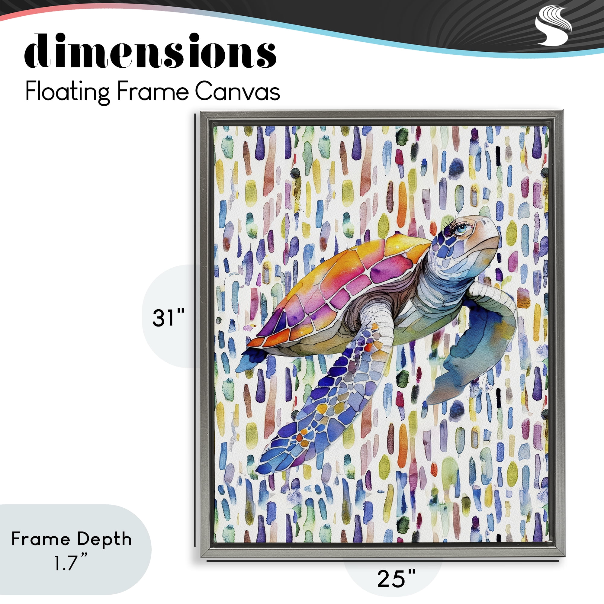 Stupell Industries Turtle on Colorful Dots Gray Framed Floater Canvas Wall Art, design by Shelly Craig