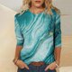 thumbnail image 1 of ICHUANYI ClearanceWomen's Fashion Printed T-shirt Mid-length 3/4 Sleeves Blouse Round Neck Casual Tops(Blue, S) ICHUANYI WER20232080504206, 1 of 5