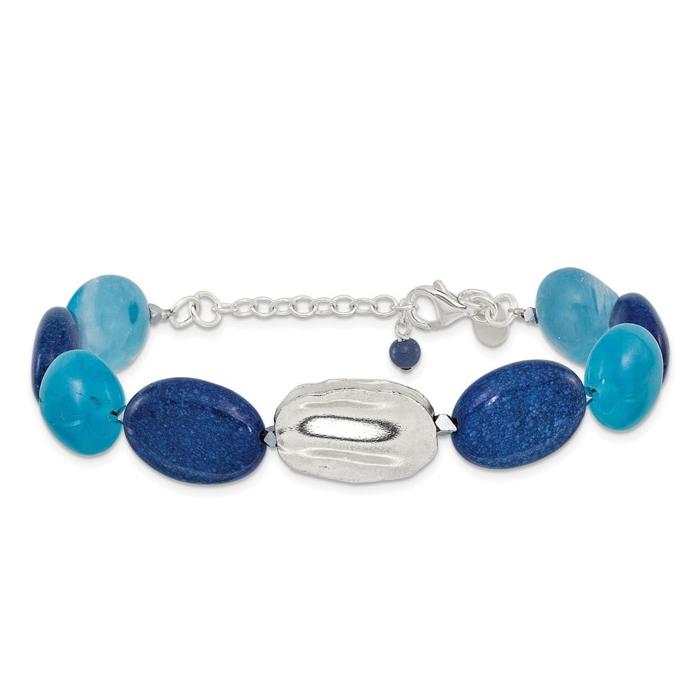 Auriga Fine Jewelry 925 Sterling Silver Hematite, Jade, Lapis, Quartz 8inch w/1inch ext Bracelet for Women