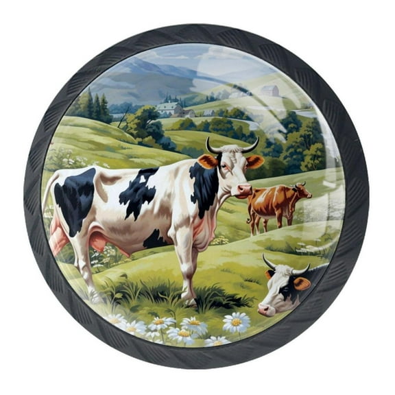 4 Pcs Cartoon Cow Knobs for Kitchen Cabinet Cupboard Dresser Bookcase Drawer Pulls Handles Round Home Decor