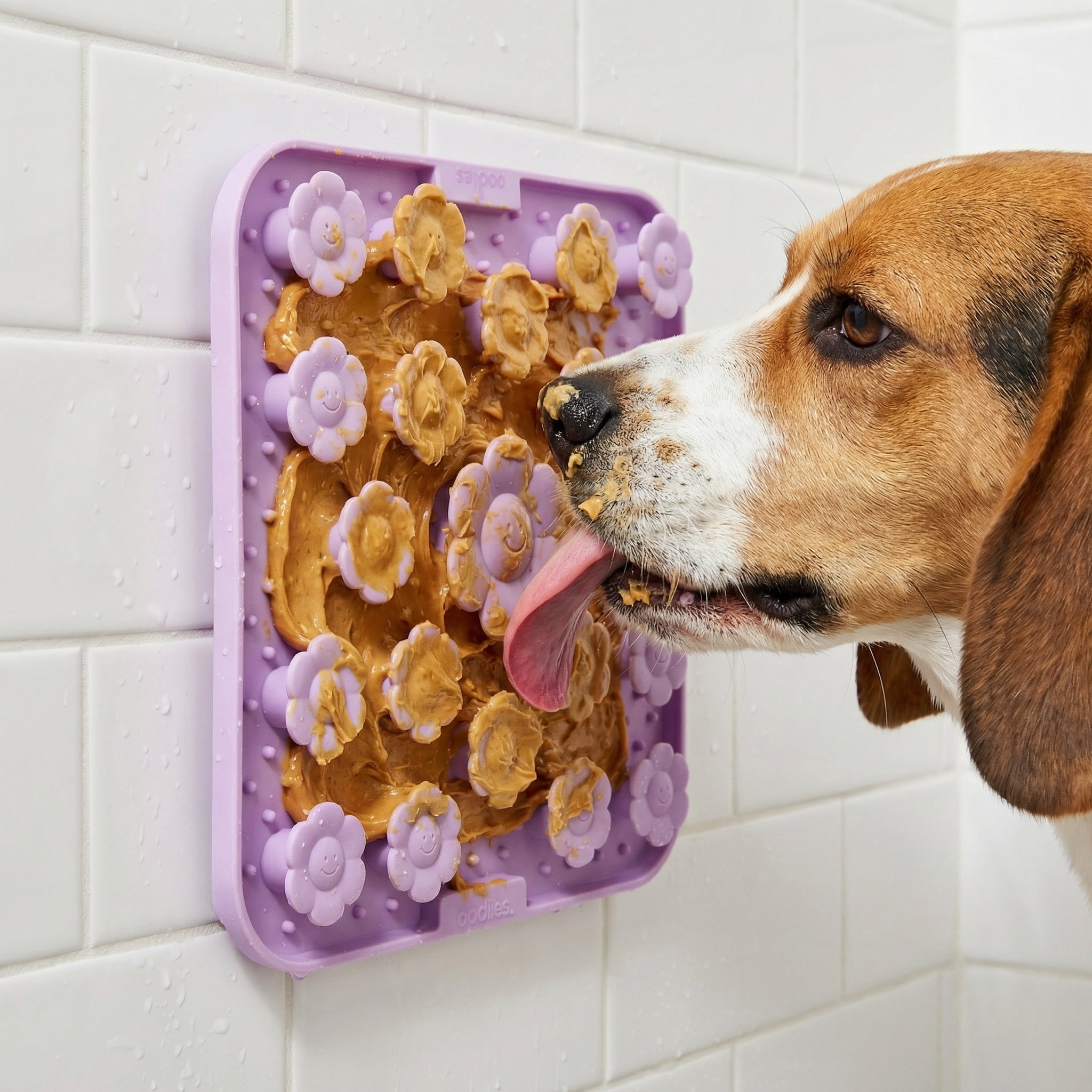 Oodles Silicone Smiley Daisy Dog Slow Feeder Lick Mat, Purple, One Size