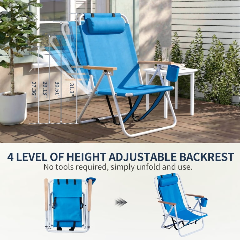 Ktaxon Backpack Beach Chair, 4-Level Adjustable Folding Chair