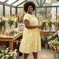 thumbnail image 3 of GRACE & GRANDEUR Women's Plus Size Easter Floral Print Dress Button Decor Notch Neck Ruffle Sleeve Tiered Flowy Midi Summer Holiday A Line Dresses with Pockets 1X Yellow, 3 of 7