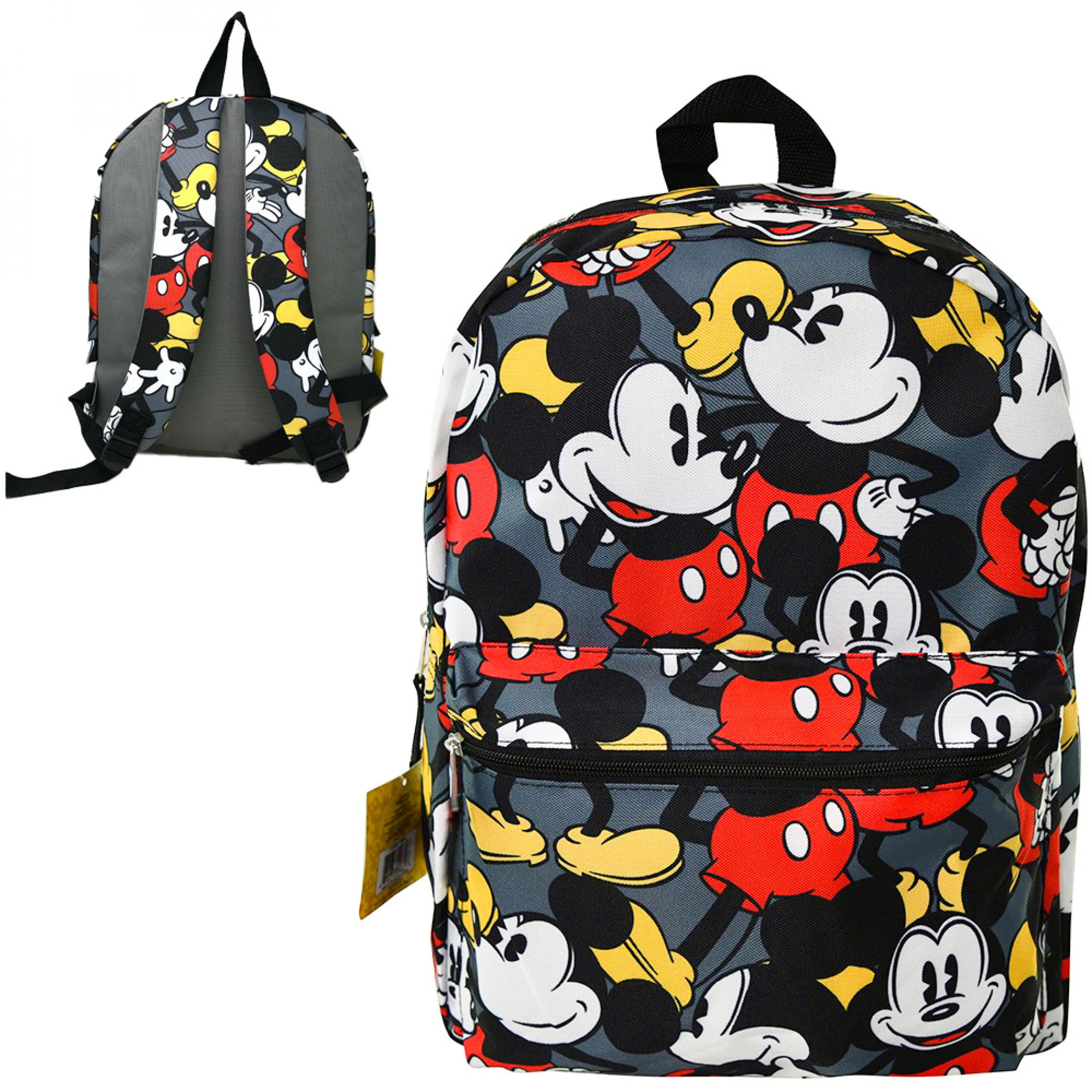 Disney Mickey Mouse White School All Print Book Bag Backpack 16" for Kids