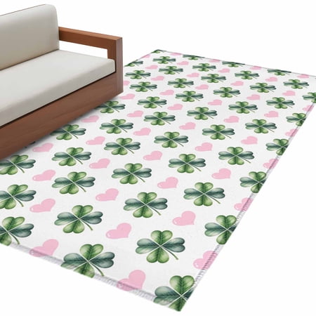 St. Patrick s Day Area Rugs Collection 3 x5 Green Lucky Clovers Love Heart Non Slip Indoor Rectangle Throw Runner Rug Floor Mat Carpet for Living Room Dining Table Bedroom Nursery