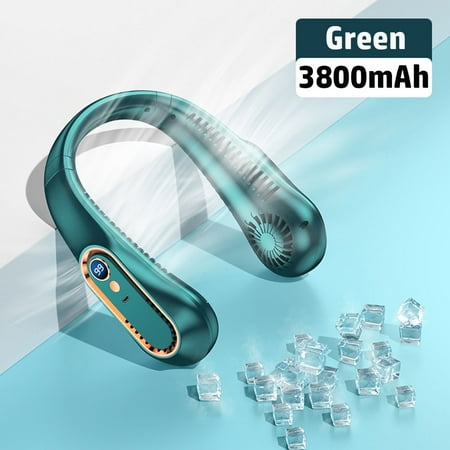 

Summer Air Cooling Mute Digital Display Neckband Bladeless Hanging Neck Fan 3800mAh USB Rechargeable GREEN