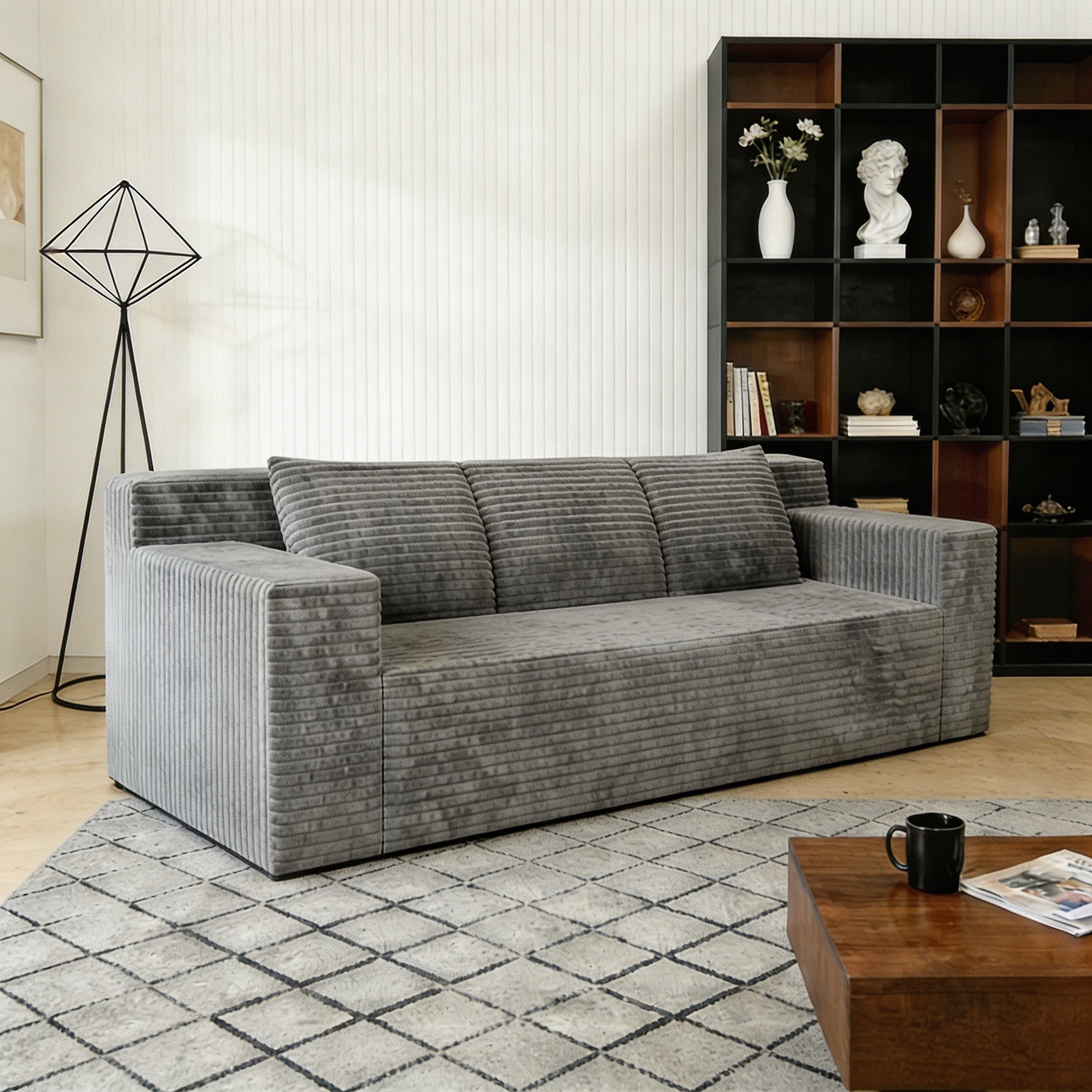 Modern 71" Corduroy Sofa, No Assembly Deep Seat Couch in a Box for Living Room, Grey