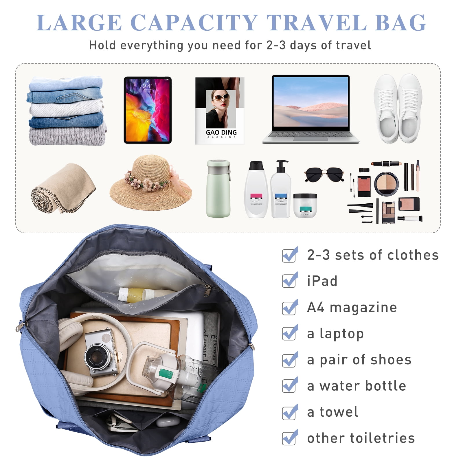 Gynky Travel Duffle Bag Weekender Bags for Women with Shoe Compartment Carry on Overnight Bag Gym Duffel Bag with Wet Pocket Hospital Bags for Labor and Delivery