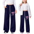 thumbnail image 2 of Teen Sweatpants Bow Sweatpants for Girls Casual Girls Athletic Pants with Pocket Wide Leg Pants Girls Outfits Size 10-11 Years, 2 of 4