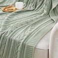 thumbnail image 3 of ZXNYH Sage Green Cable Knit Throw Blanket Queen Size for Bed Couch Sofa, Super Soft Cozy Knitted Blanket 90" x 90" Bed Blankets Full Size, 3 of 6