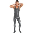 thumbnail image 4 of YEAHDOR Mens Glossy Full Body Unitard Sleeveless Gym Sports Wrestling Singlet One Piece Bodystocking Bodysuit Jumpsuit Dark Grey XL, 4 of 7