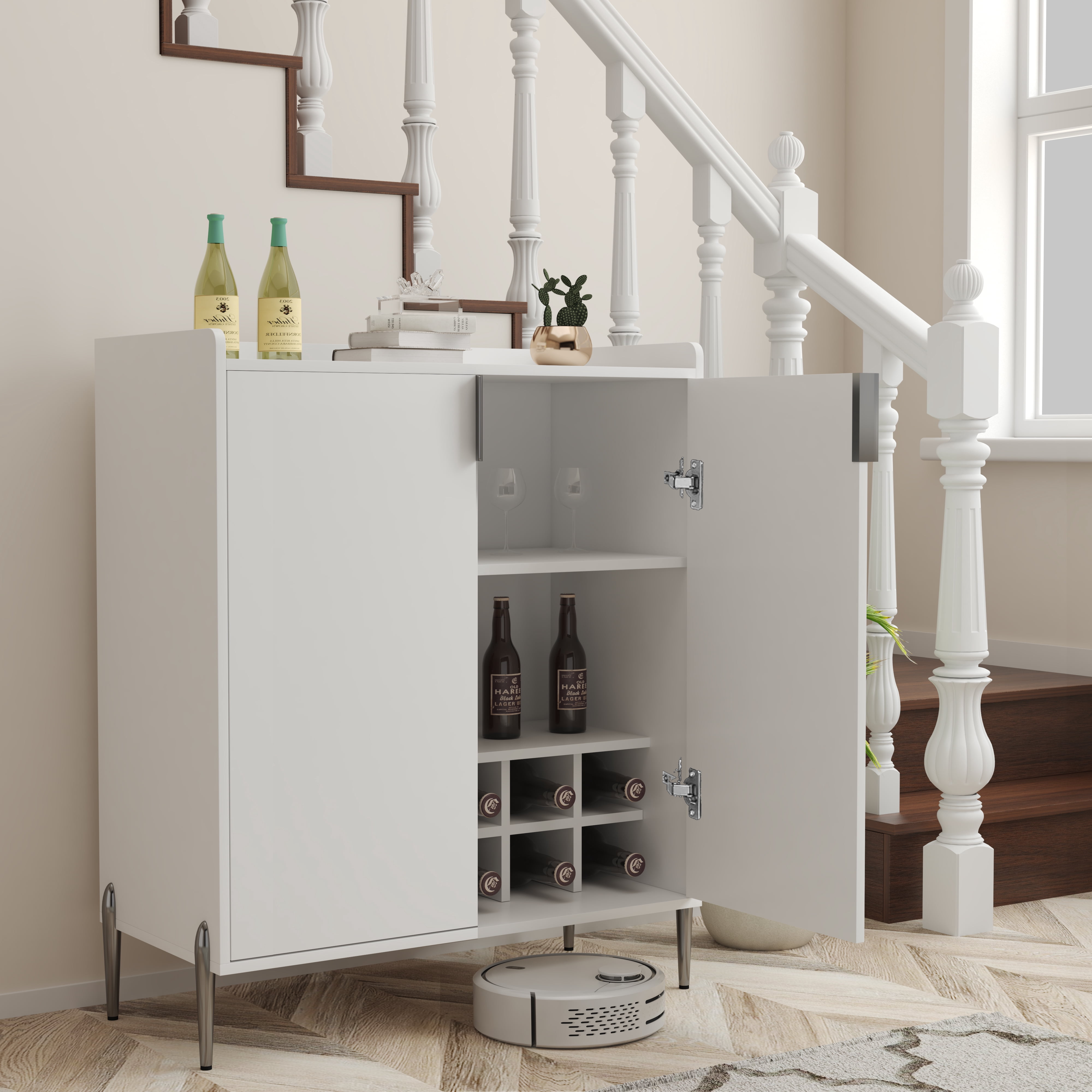 Sailvan Home Wine Bar Cabinet with Wine Rack & Adjustable Shelf