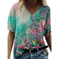 thumbnail image 1 of YAGHYAGH Womens Floral Short Sleeve V Neck Summer Baggy Blouse T-shirt Tops, 1 of 2