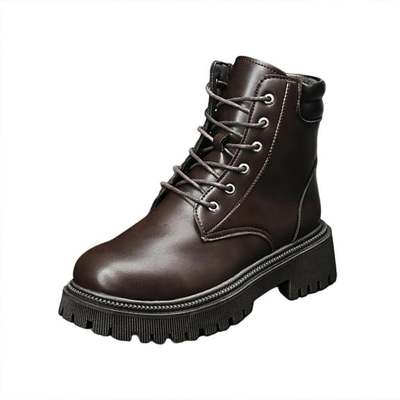 Coffee Ladies Lace-Up Ankle Boots With Block Heel For A Stylish And Comfortable Casual Shoe Option