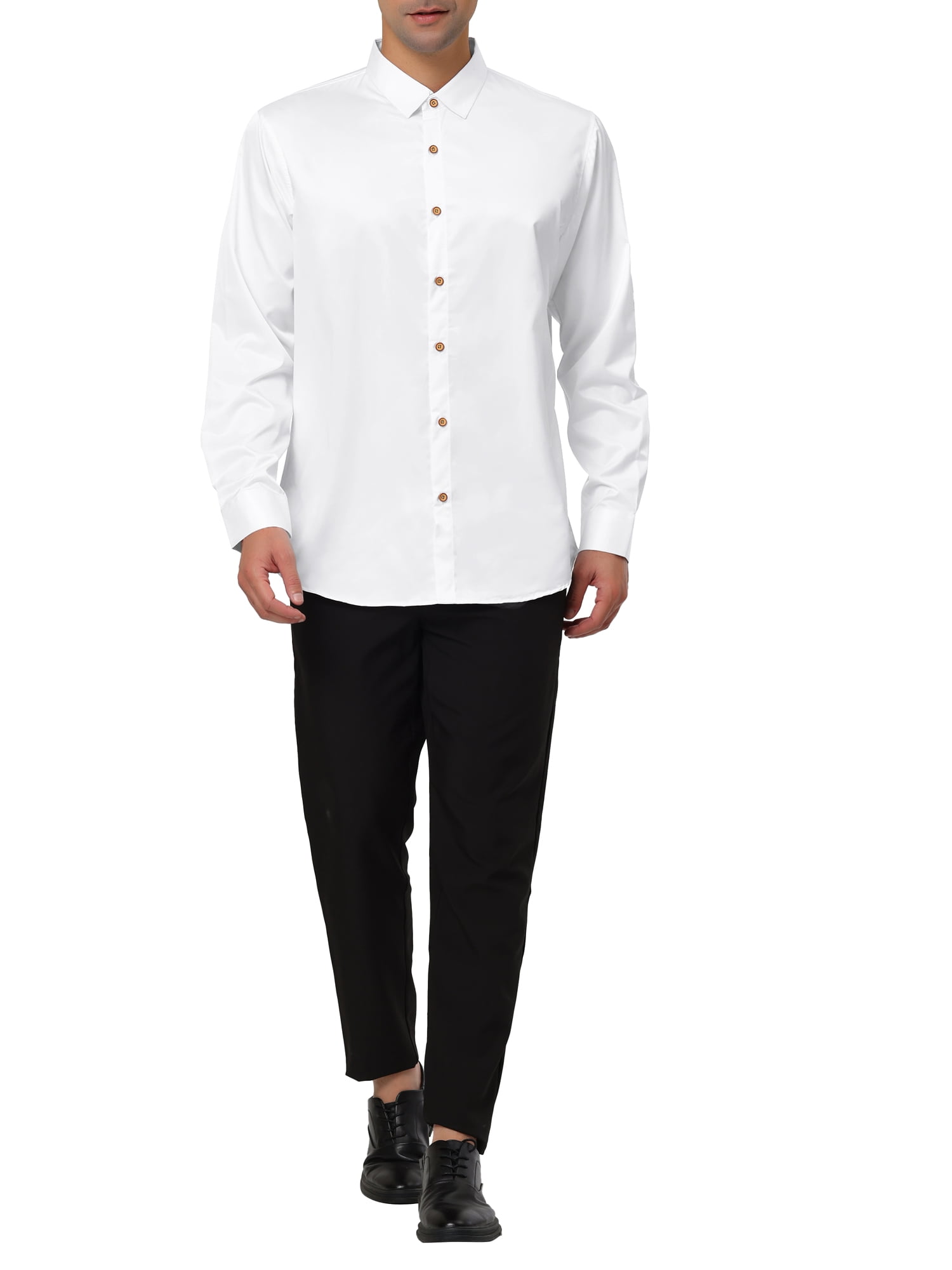 Unique Bargains Men's Prom Satin Long Sleeves Button Down Slim Fit Formal Shirts XL White