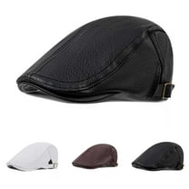 UTSJKR Men's Leather Newsboy Hat Adjustable Flat Cap Classic Golf Newsboy Cap Gatsby Ivy Caps Driving Fishing Beret Hats White