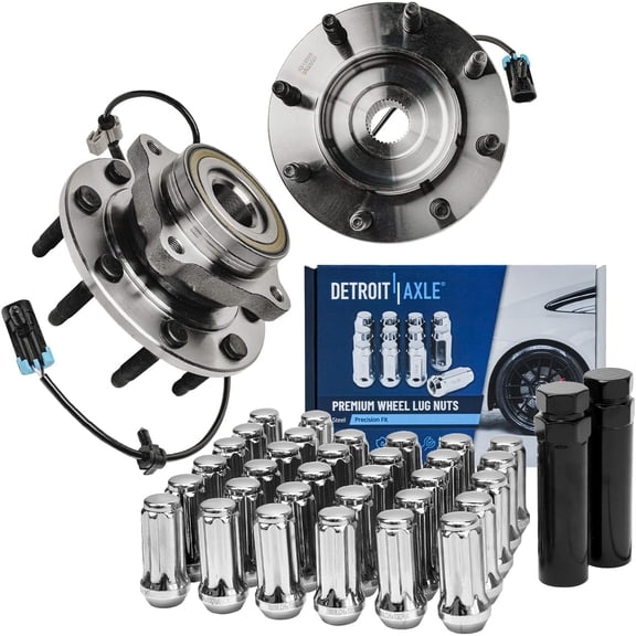Detroit Axle - Front Wheel Hub Bearings   24pc Lug Nuts w/ Keys Replacement for Chevy GMC Silverado Sierra 1500 2500 3500 4WD - 36pc Set