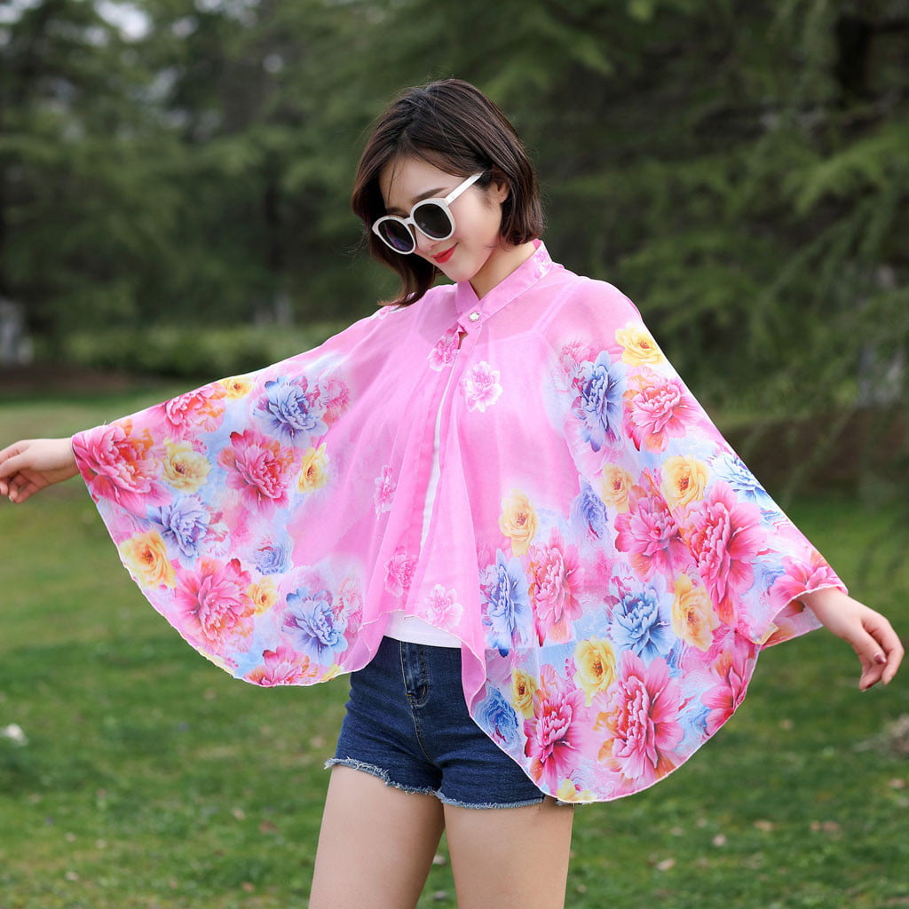 Women Summer Chiffon Blouse Beach Tops Wrap Shawl Sunscreen Long Sleeve Shirt