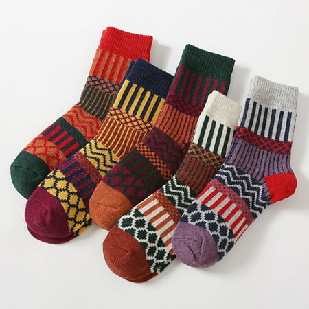 

EQWLJWE 5 Pack Women Fashion Vintage Print Cotton Patchwork Middle Tube Socks Stockings Socks Holiday Clearance