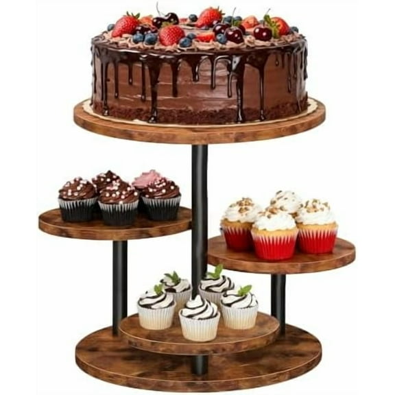 4 Tier Cupcake Tower Stand for 50 Cupcakes, 360° Rotatable Round Wooden Cupcake Display Stand, Cupcake and Cake Stand Combo for Wedding Birthday Baby Shower Tea Party$$Home Decor, Kitchen, & Other