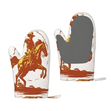 

Lafuoo Vintage Cowboy On A Bronco Horse Pattern Silicone Anti-Scalding Gloves Hanging Rope Gloves are Suitable for Kitchen Utensils for Kitchen Baking Cooking Outdoor Barbecue