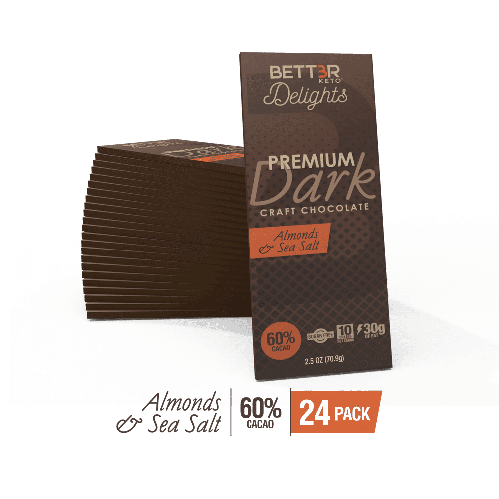 BETTER KETO Snacks 60% Dark Chocolate Bars with Sea Salt & Almond | Sugar & Gluten Free Healthy ...