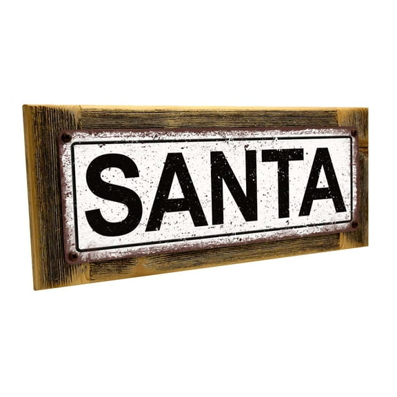 Framed, Outdoor Santa 4"x12" Metal Sign, Wall Décor for Seasonal and Holidays