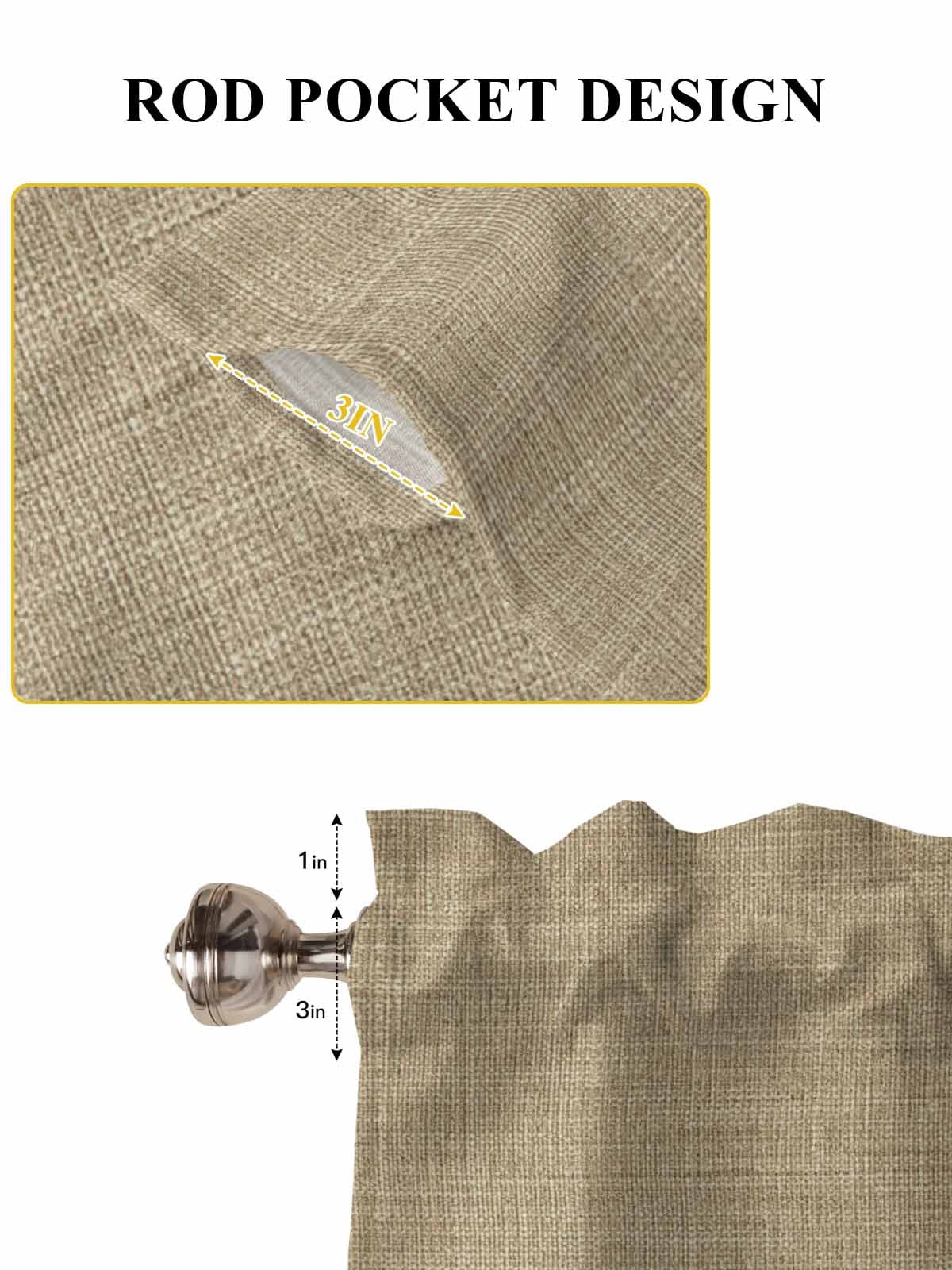 Beige Kitchen Curtains 45 Inches length, Farmhouse Burlap Solid Brown Color Modern Linen Texture Window Treatment Curtain Drapes, Lightweight Window Panels for Living Room Bedroom, 52"x45", 2 Panels