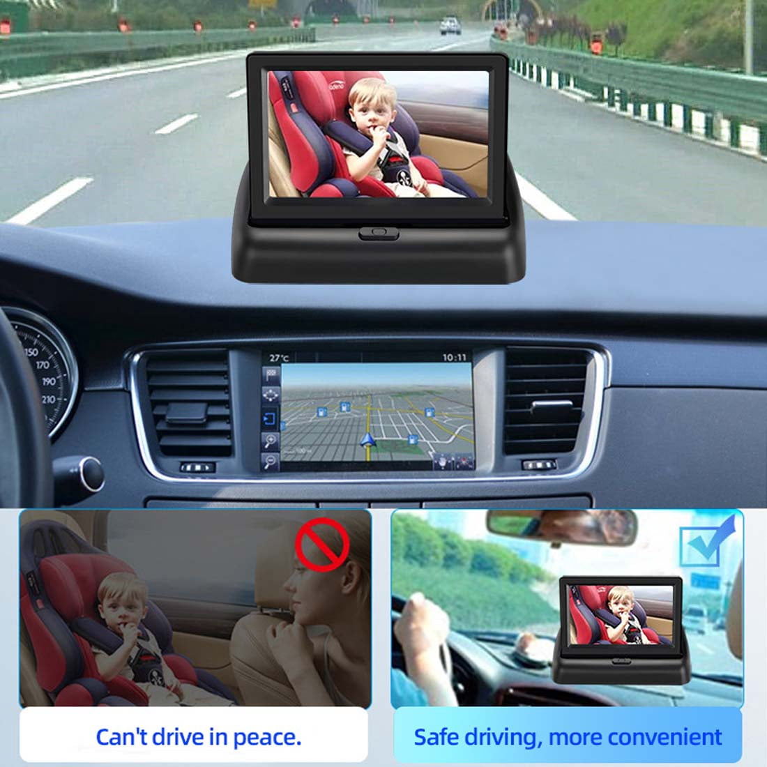 Safety Baby Car Mirror 4.3" HD Night Vision Display Safety Car Seat Mirror Camera Monitored Mirror for Cars, SUV/MPVs, Trucks, RVs
