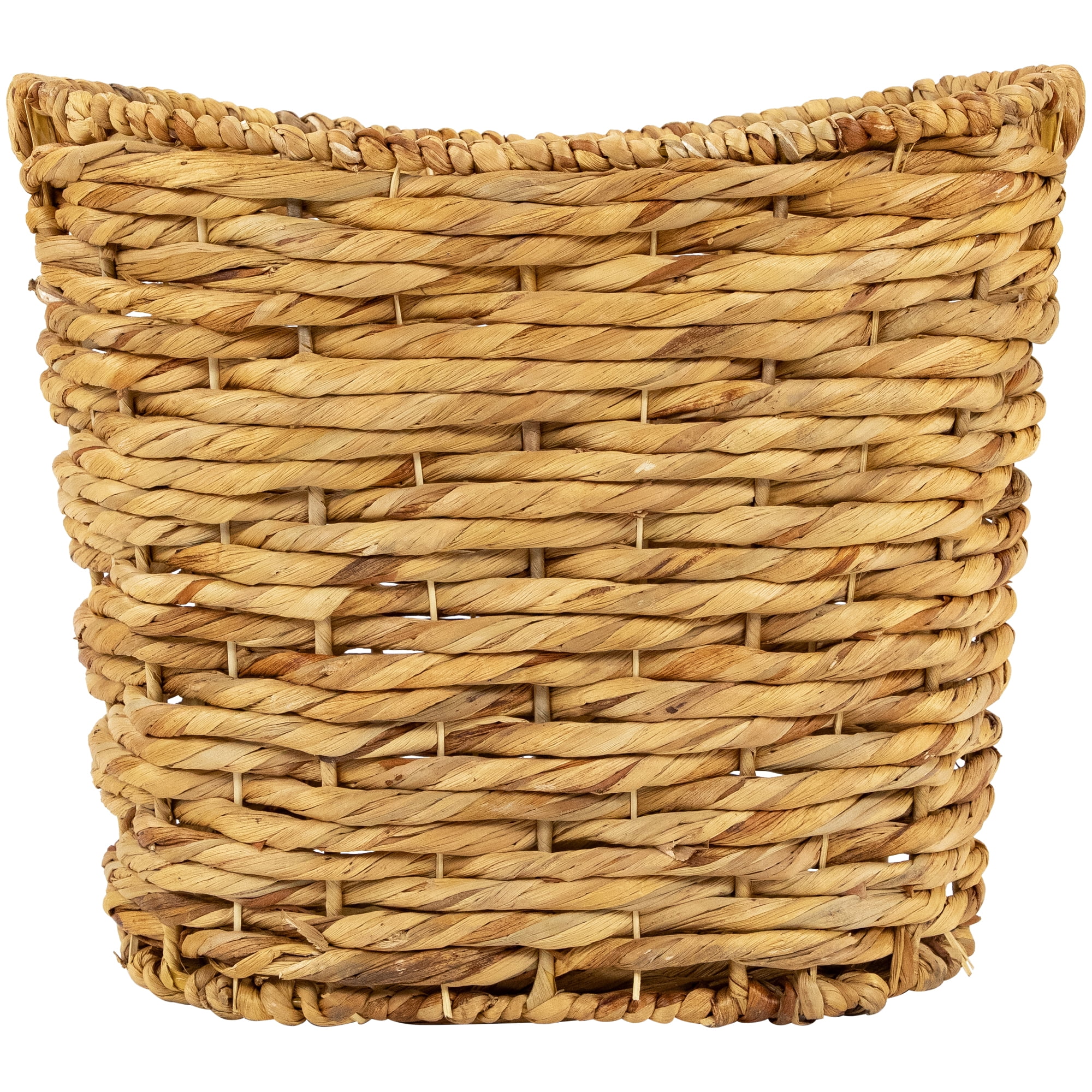 Set of 3 Oval Braid Weave Water Hyacinth Baskets with Built-in Handles 17.25"