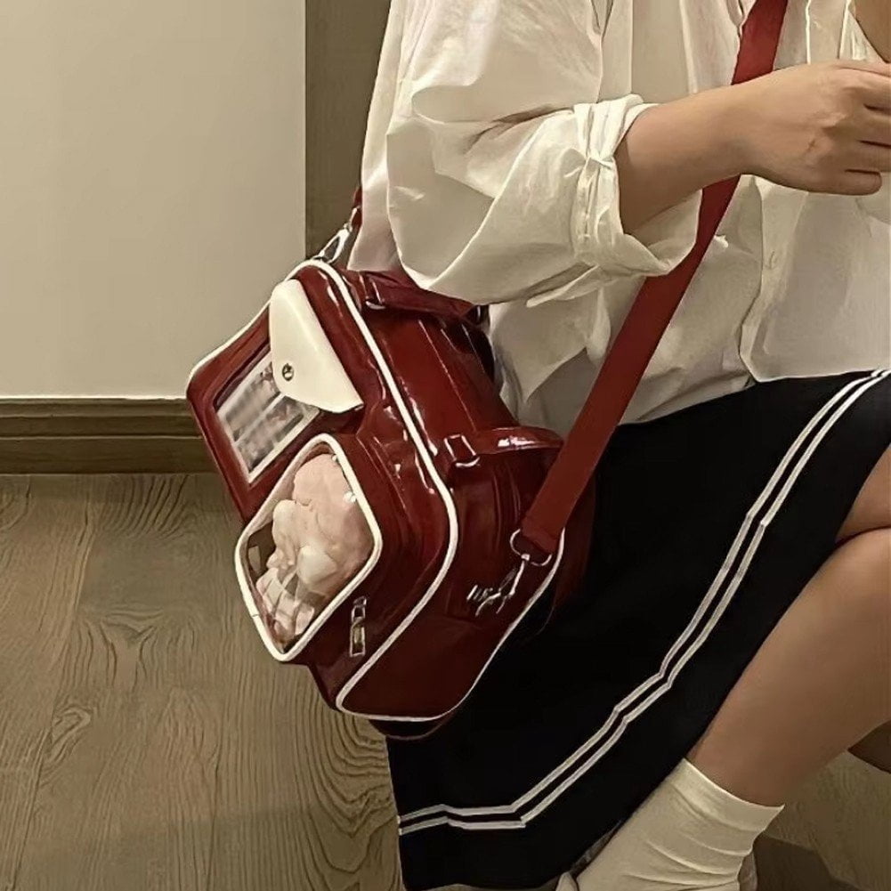 Hzzsbu Kawaii Crossbody Bags Large Capacity Ita Messenger Bag Cute Transparent Crossbody Bag Versatile Uniform Bag for Women